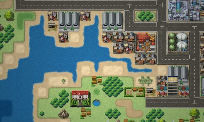 create rpg maker mv, mz tileset city map and game ready fantasy environment map