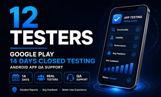 provide 12 testers for google play 14 days closed testing android app qa support