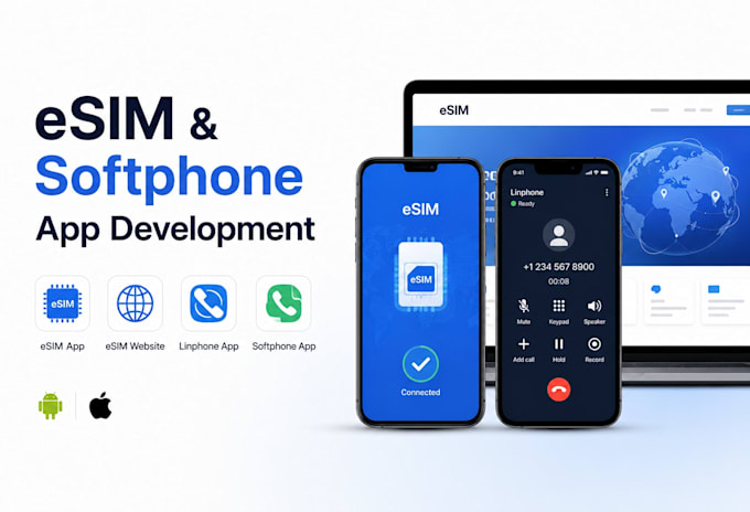 develop esim app, esim website, linphone app, softphone app calling mobile app