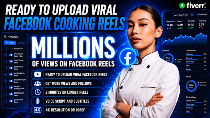 give amazing cooking reels for ready to upload facebook