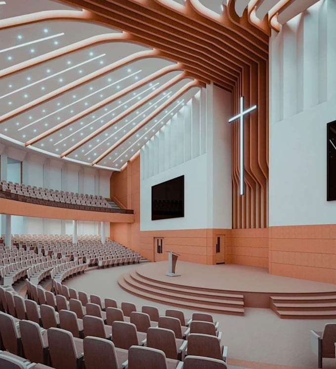 design church interiors and exteriors with 3d modeling and rendering