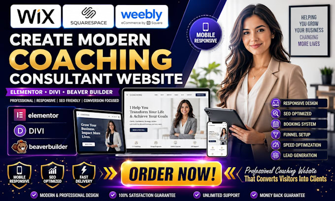 create elementor divi or beaver builder coaching consultant website