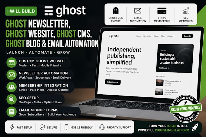 build ghost newsletter, ghost website ghost cms ghost blog and email automation