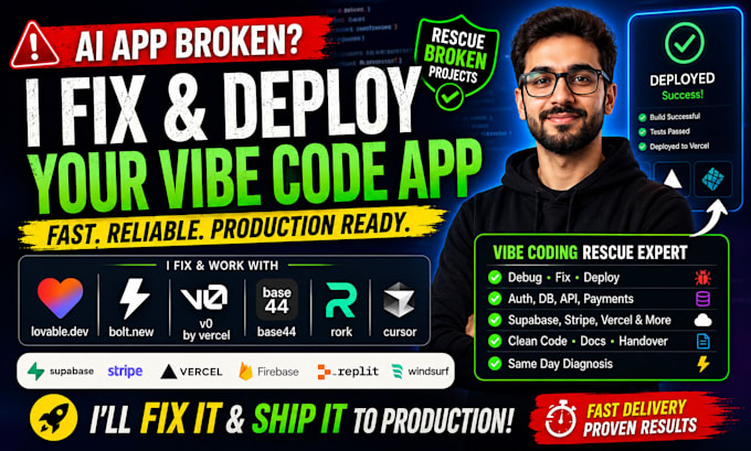 fix debug your lovable bolt base44 rork v0 vibe coding ai app expert