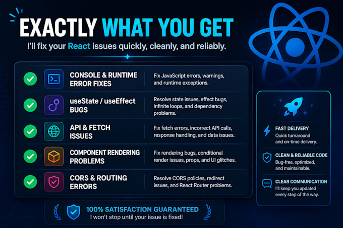 fix react bugs, errors in 24 hours, debugging, console errors, react issues
