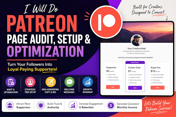 do patreon page audit, patreon page setup patreon page optimization
