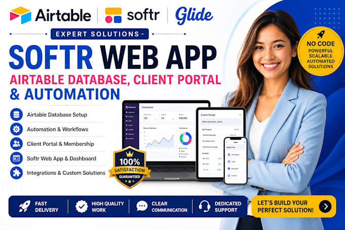 build softr web app, airtable database, client portal and automation