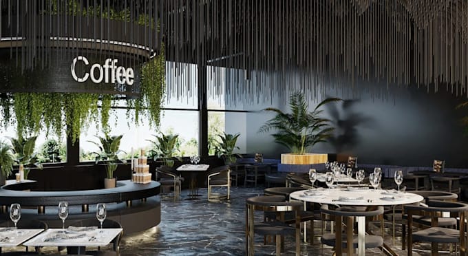 render 3d restaurant,interior bar design,cafe layout,lounge,open space,2d layout