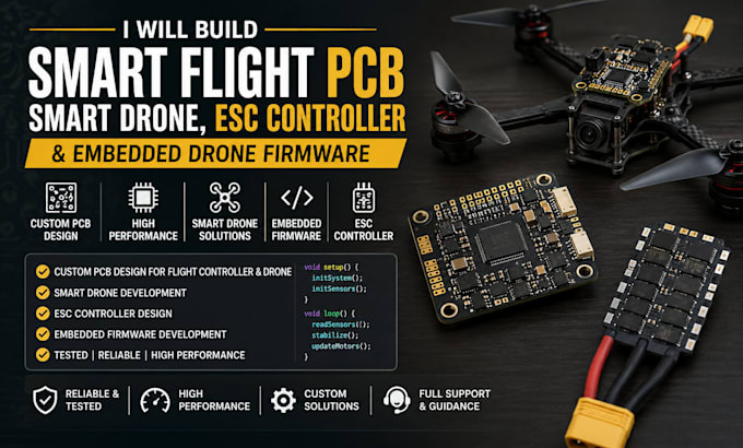 build smart flight pcb, smart drone, esc controller and embedded drone firmware