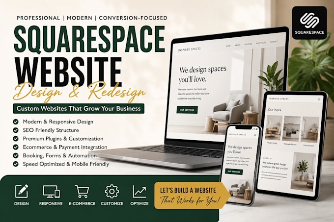 build squarespace website design or redesign squarespace website development