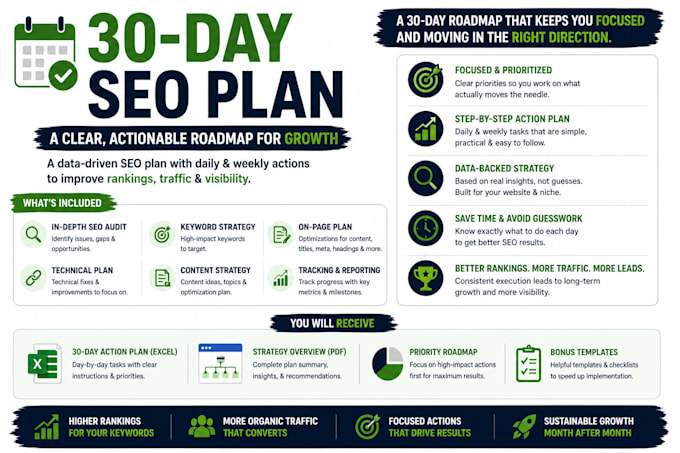 create 30 day SEO strategy new website