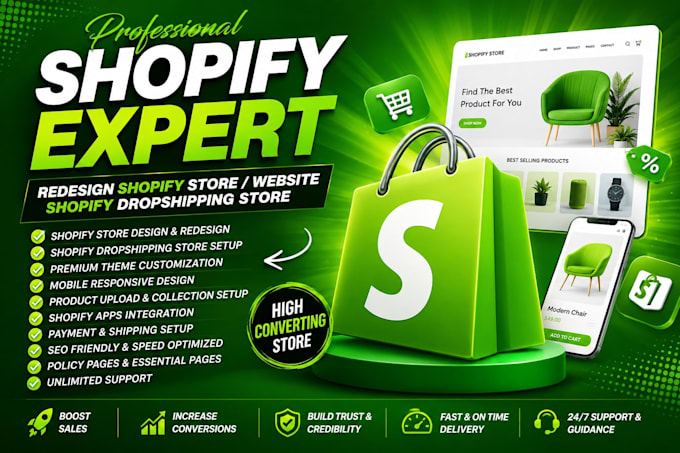 redesign shopify store, build shopify dropshipping store, design shopify store