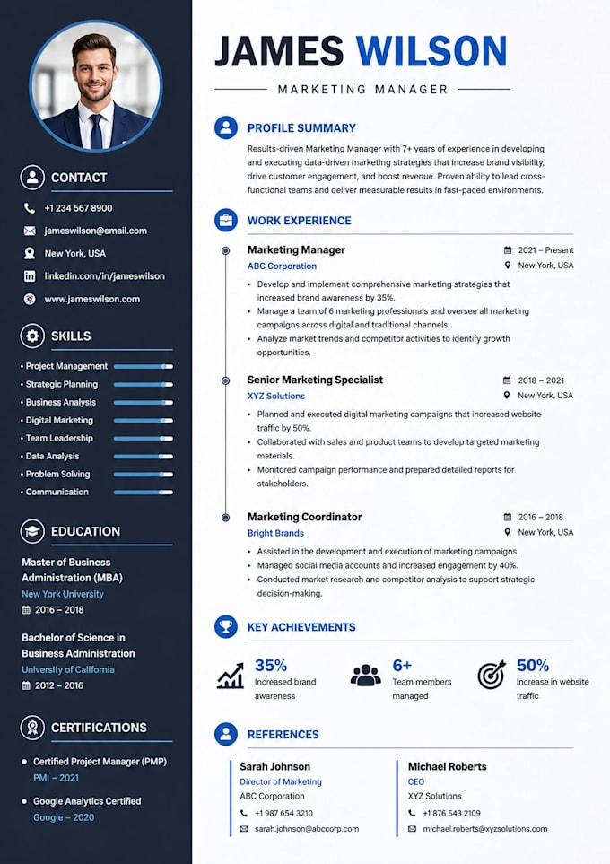 create a modern professional resume or CV design