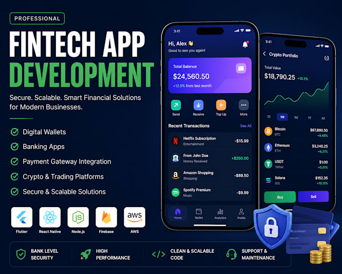 develop secure fintech app, banking app, crypto wallet, payment app