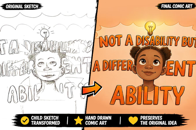 draw your child sketch into professional comic art