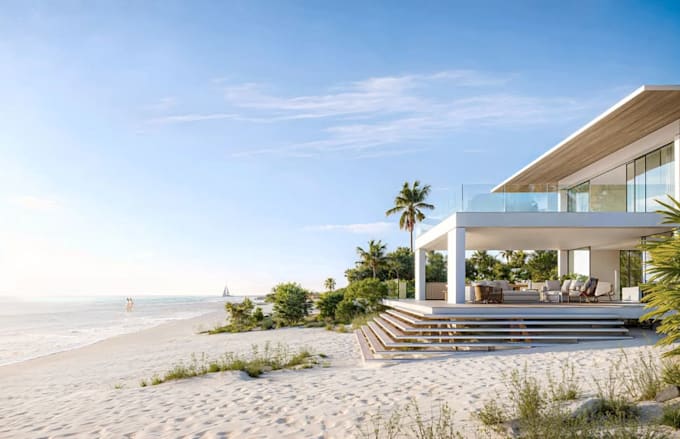 buildup house structure, modern beach house, luxury cgi rendering, gazebo design