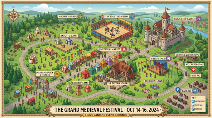 draw map illustration, game map, event map, vector map, site plan, isometric map