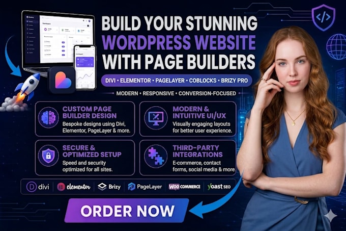 design wordpresss website using pagelayer divi coblocks brizy pro elementor