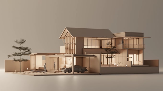 create realistic 3d clay interior design visualization and rendering