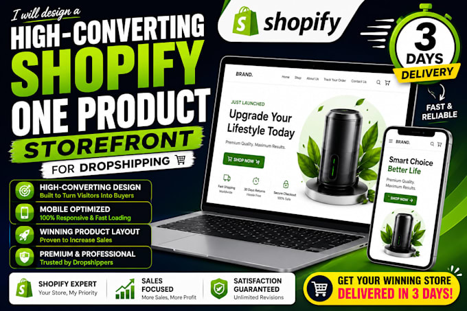 design a high converting shopify one product storefront for dropshipping