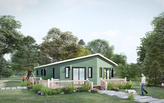 refurb 3d modular house,plan redraw,home extension,front entry deck,porch render