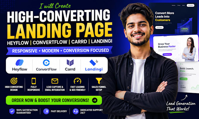create heyflow convertflow carrd landingi  responsive business landing page