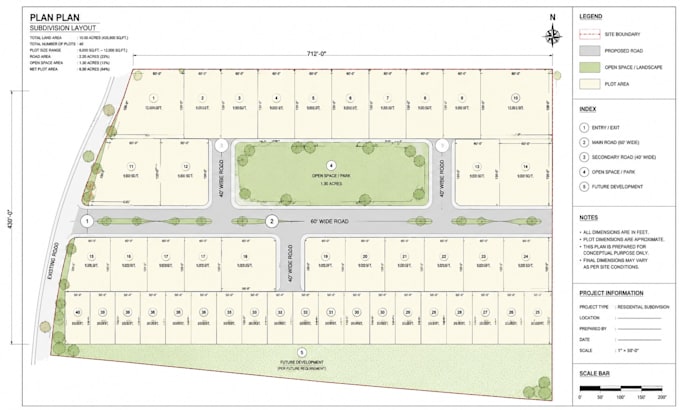 design and render site plan, master plan, plot plan and subdivision map