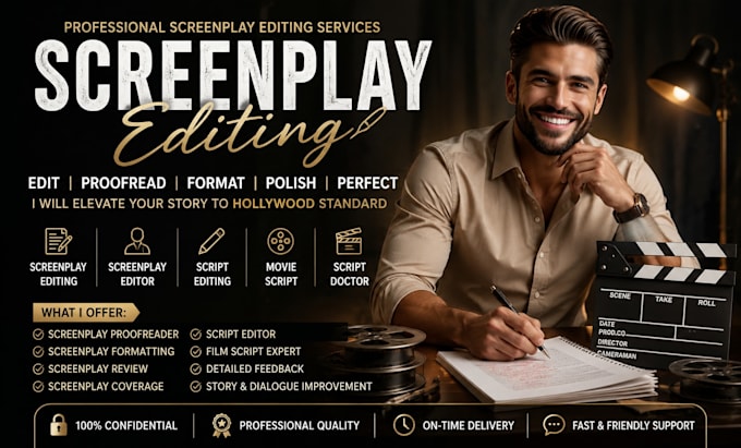 edit, review and format your movie script, stage play script, movie screenplay