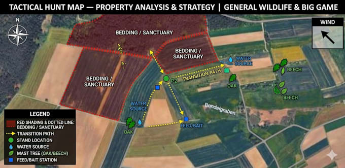 create a professional tactical hunting map and land analysis