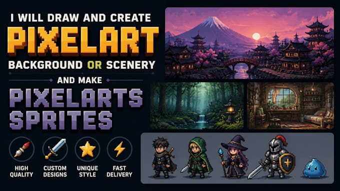 Draw and create a pixelart background or scenery and make pixelarts ...