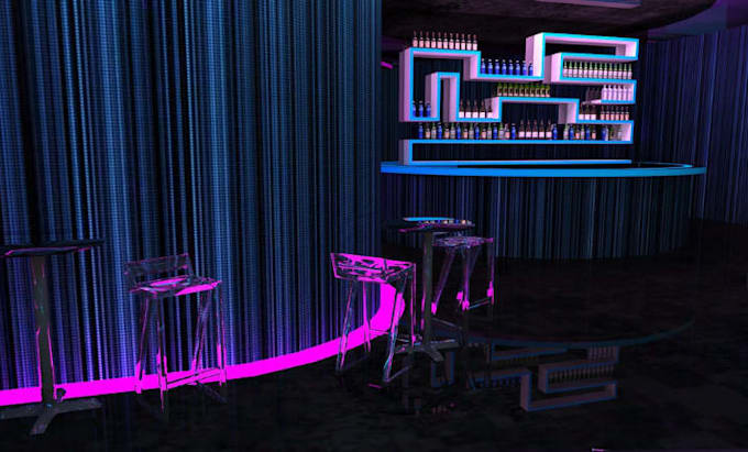 do cgi interior design, nightclub, restaurant, bar with 3d rendering