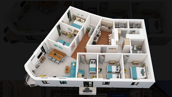 create house isometric plan,2d to 3d interior space render,open roof floorplan
