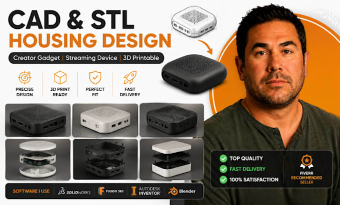 creator gadget cad, streaming device housing stl modeling service