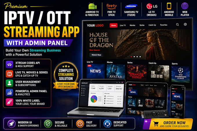 build white label iptv ott streaming app with admin panel