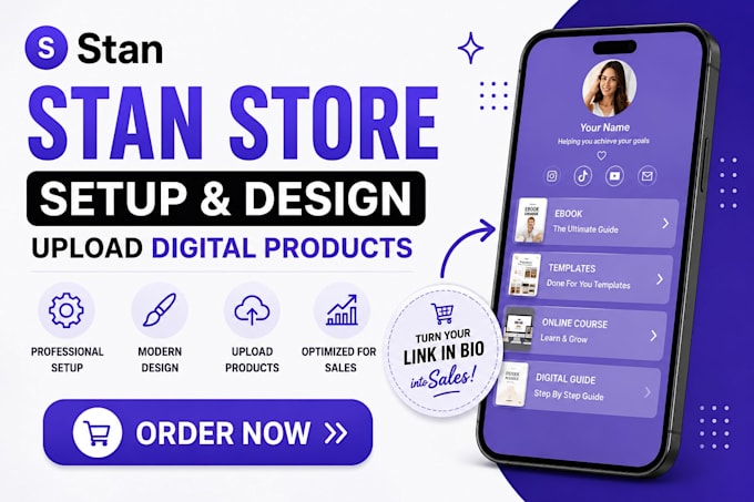 setup stan store design, upload digital products and optimize stan store