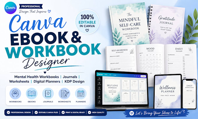 design mental health workbook self help journal canva ebook workbook formatting