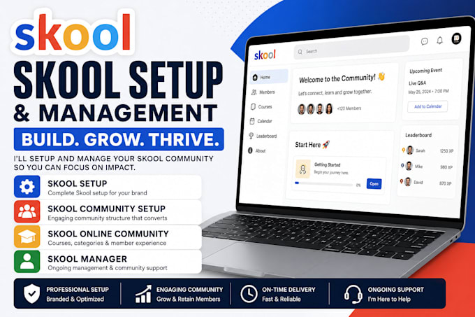 do skool setup, skool community setup, online community setup, skool management