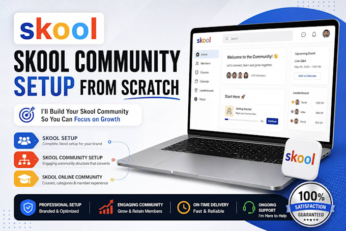 do skool community setup, skool setup and skool online community from scratch