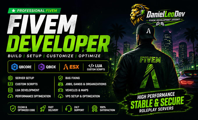 setup, fix, optimize, develop custom fivem qbcore, qbox, esx servers