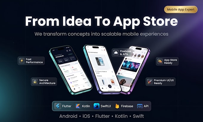 build android and ios mobile apps using flutter, kotlin and swift