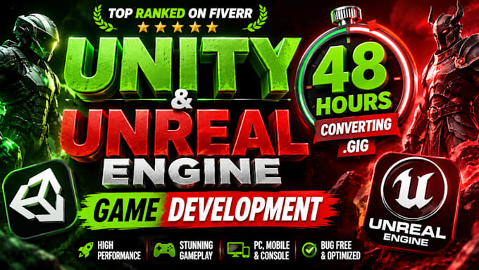develop mobile game in unity 2d 3d, unreal engine game developer