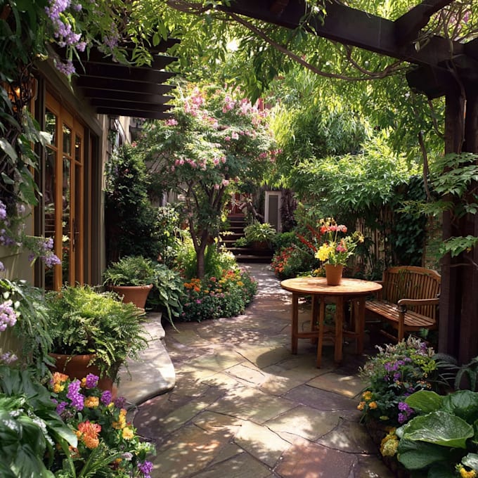 design landscape, terrace, backyard, pool, and patio