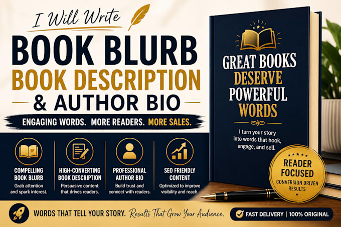 write book blurb, amazon kdp book description, author bio and kindle content