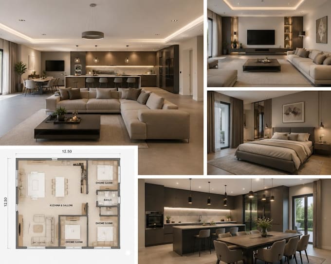 desing modern interior spaces in 2d and 3d