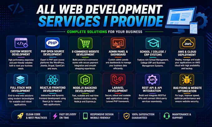 custom website full stack developer php laravel react node