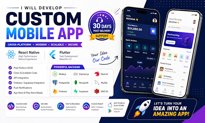 custom mobile app in IOS and android