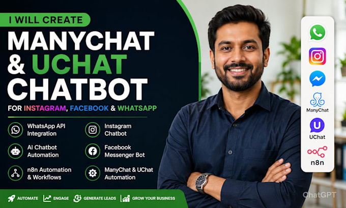create manychat uchat chatbot for instagram facebook whatsapp