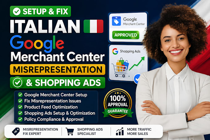 setup fix italian google merchant centre misrepresentation and shopping ads