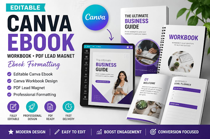 design editable canva ebook, pdf lead magnet workbook, canva ebook workbook