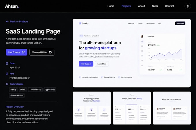 develop a modern react and nextjs dashboard